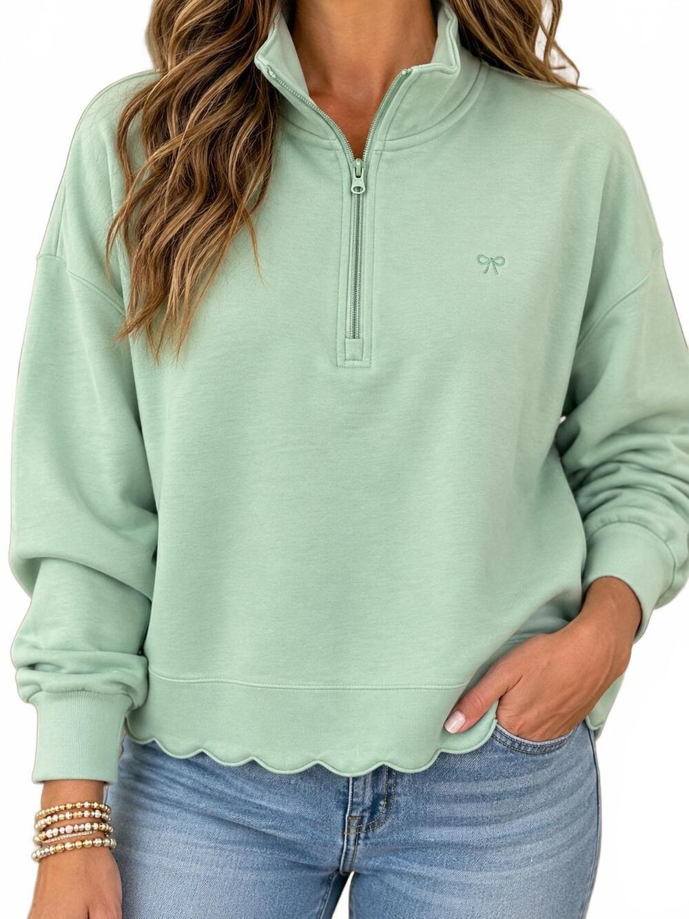NEW SIMPLY SOUTHERN scalloped quarter zip pullover in sage